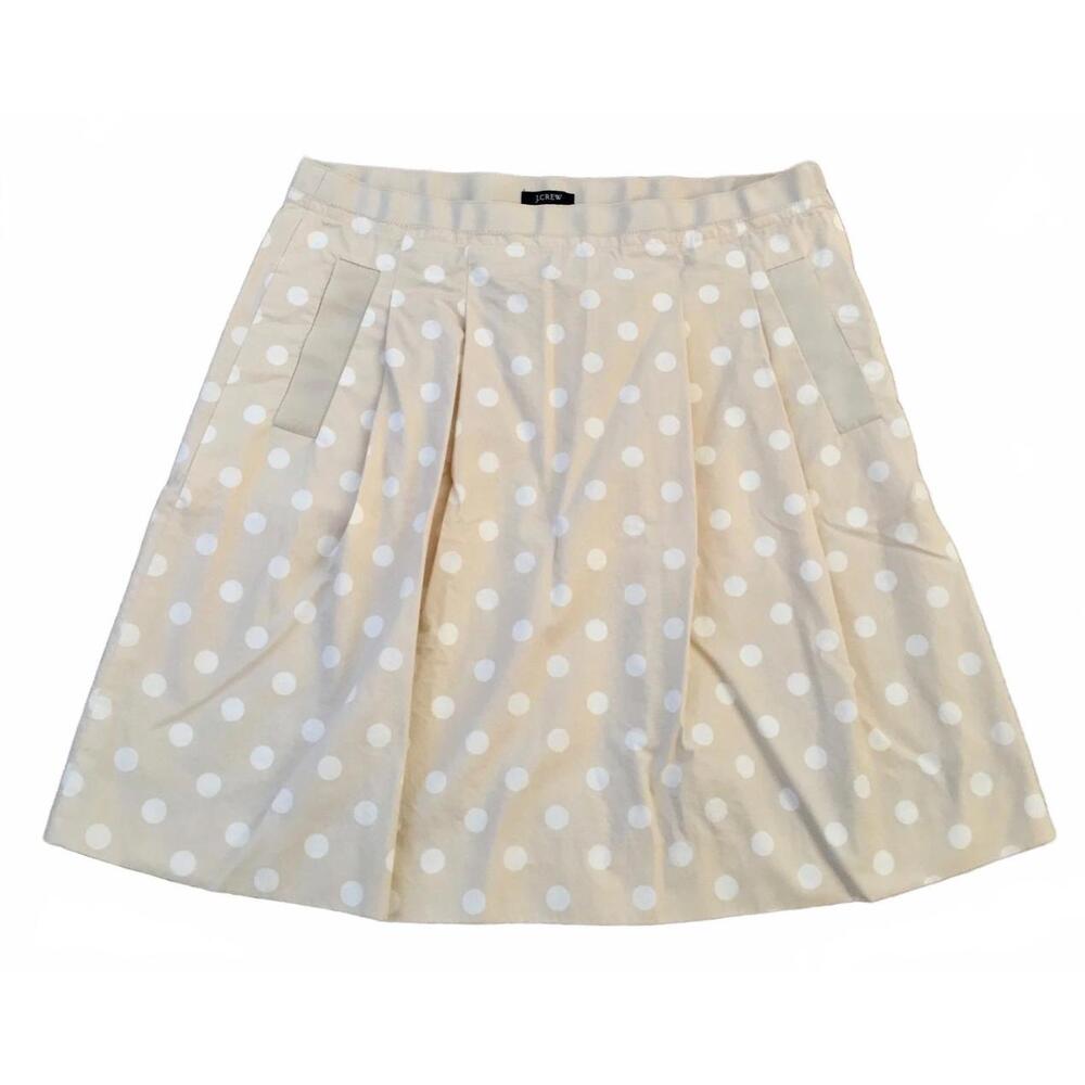 J.CREW Beige White Spring Polka Dots Nicky Skirt A-Line Pleated Cotton 4 - LN!